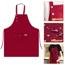 Adjustable Bib Apron w/Three Pockets Men Women Waterproof Kitchen Cooking Apron