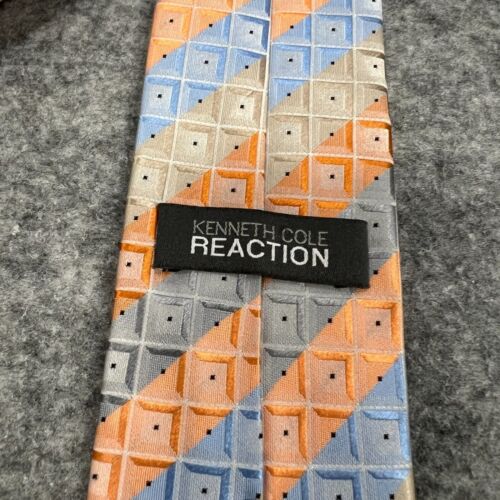 Kenneth Cole Reaction Krawatte orange grau & blau 100% Seide gestreift Krawatte - Bild 3 von 6