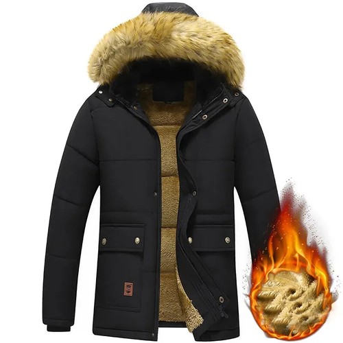 2024 Neu Herren Winter Herbst Work Outwearing Parka Schwarz Fleece Gefüttert Dick Warm - Bild 12 von 14