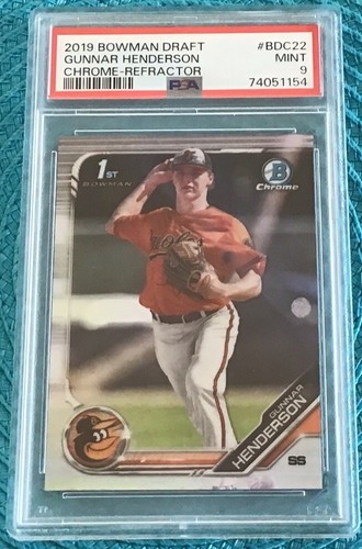 2019 BOWMAN DRAFT CHROME #BDC 22- GUNNAR HENDERSON- REFRACTOR- PSA 9 MINT - Picture 2 of 3