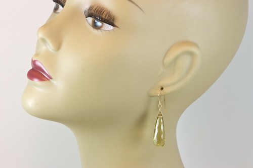 Lemon Quartz Earrings Heart Yellow Simple Teardrop Rose Sterling 14k Solid Gold - Picture 2 of 3