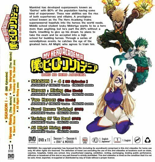 DVD Anime My Hero Academia Full Series Season 1+2+3+4 (1-88) +Movie English  Dub