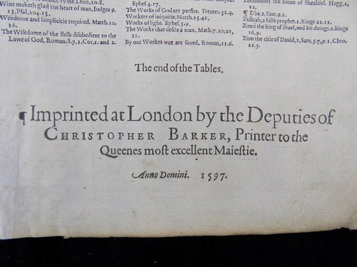 1597 Geneva Bible Small Folio First and Second Tables - Concordance 9 leaves - Picture 7 of 8