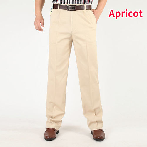 Men Cotton Pleated Pants Trousers Retro Casual Formal Business Straight Leg - Picture 5 of 17