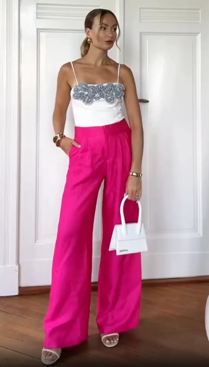 Zara Darted Wide Leg Suit Trousers Fuchsia Bright Pink Size S M L 3220/564 New