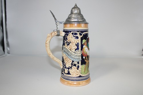 Beer Stein, Germany, Lidded, 9", Froher Sinn u. frischer Trunk, marked, 2350 - 第 5/11 張圖片