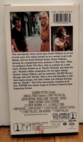 Tootsie VHS Tape 1990 Columbia Pictures ~ Dustin Hoffman - Picture 3 of 6