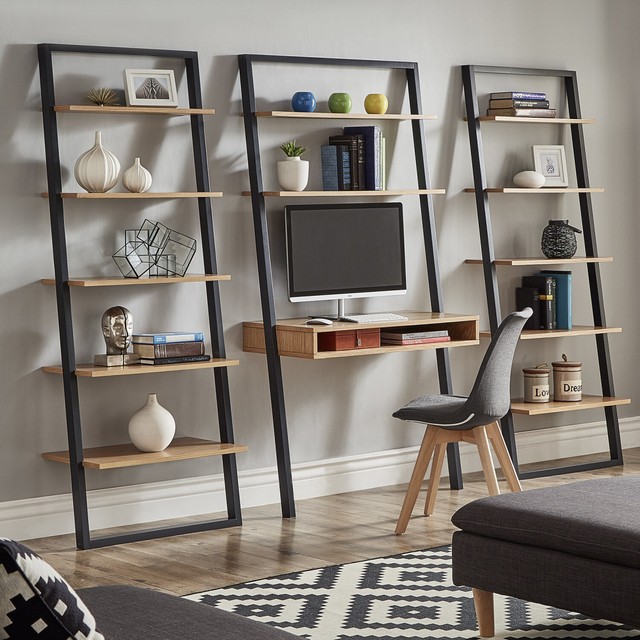 Arona Desk And Bookcase Suite Weathered Oak Finish For Sale