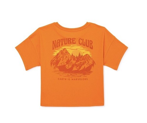 Wonder Nation Girls Boxy Graphic Tee, Orange Sun Size S (6-6x) Nature Club - Picture 2 of 5