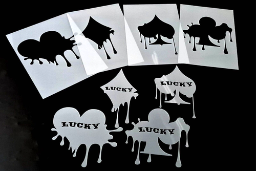 4pcs Set GAMBLING Stencils Card Game Playing Drip Spade Heart Diamond Club Lucky - Foto 2 di 4