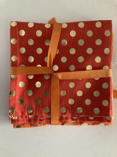 Anthropologie Square Napkins Cotton Fabric Gold Polka Dots 12x12 Set of 4 NWT - Picture 2 of 10