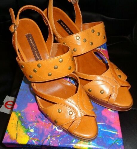 $70 New box CHINESE LAUNDRY SUZANA tan Leather sandals Open Toe Heels Women 6.5m - Picture 1 of 11