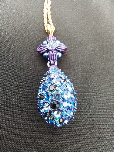2 INTERCHANGEABLE JOAN RIVERS DESIGNER SIGNED FABREGE EGG 30" NECKLACE BLUE REDS - Picture 13 of 18