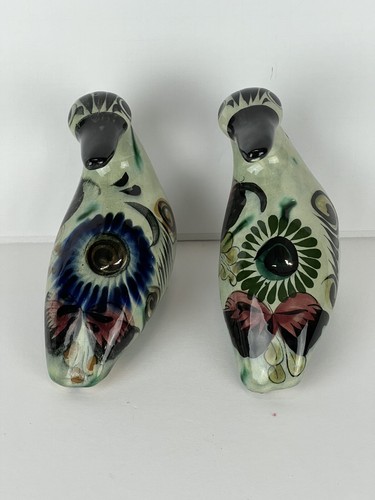 Folk Art Tonala Pottery Hand Painted Ceramic Birds Pair Of 2 6x5” - Picture 3 of 5