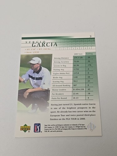 2001 Oberdeck Sergio Garcia Rookie #3 PGA Tour - Bild 4 von 4