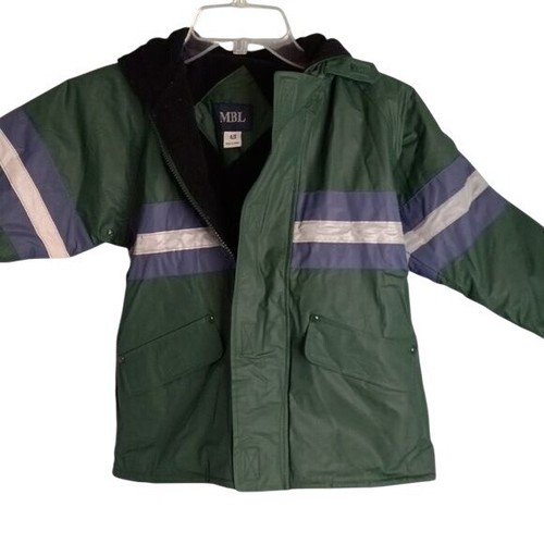MBL 4/5 Boys Reflective Hooded Jacket Green Blue PVC Vinyl Polyester Coat - Bild 1 von 9