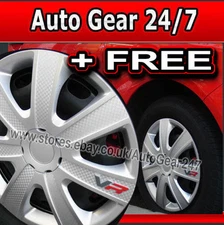 15" inch VR Silver Carbon Look Wheel Trims Hub Cap Covers + Dust +M Ties