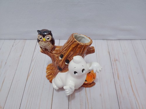 Vintage Heartline Ceramica Gufo Fantasma Albero Zucca Halloween Figura 10" Senza Luce - Foto 2 di 12
