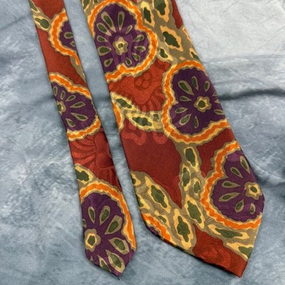 Erreuno Milano Silk Tie Mens Abstract Floral Geometric Rust Purple Italian Silk