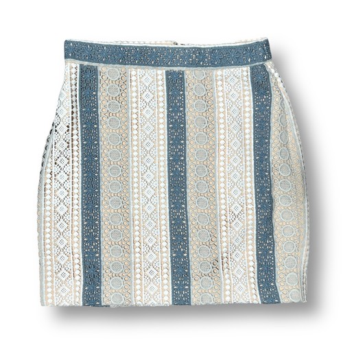 Endless Rose Anthropologie weiß blau Häkelspitze Minirock gestreift Boho XS - Bild 6 von 8