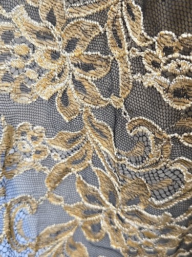 Rollo antiguo de tela de encaje floral negro y dorado de 12 pies X 40 pulgadas - Imagen 10 de 12