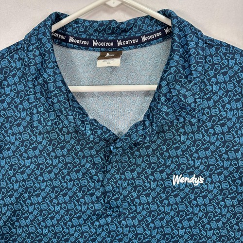 Wendys Poloshirt Herren 2XL Blau Geometrisch Uniformen Fast Food Mitarbeiter Arbeit Logo