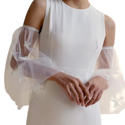 Ethereal Pearls Studded Gloves With Structured Tulle Sleeves Perfect For Bride - Picture 2 of 10