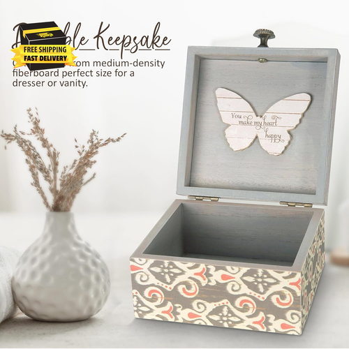 Pavilion 'Simple Spirits Butterfly' 41102 - Wooden Hinged Keepsake Box with Patt - Foto 2 di 8
