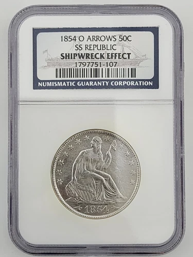 1854 O Arrows SS Republic NGC Shipwreck Effect Seated Liberty Half Dollar
