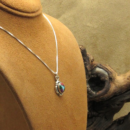 Vibrant Vintage Sterling Silver Southwest Block Stone Inlay Necklace - Picture 3 of 6