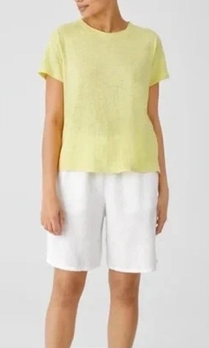 Eileen Fisher Tee Top T-Shirt 2X Kurzarm Bio 100% Leinen Zitrusgelb - Bild 11 von 11