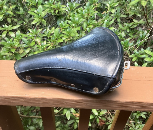 Vintage Schwinn Approved Riveted Black Leather Dual Spring Saddle Bicycle Seat - Picture 2 of 3
