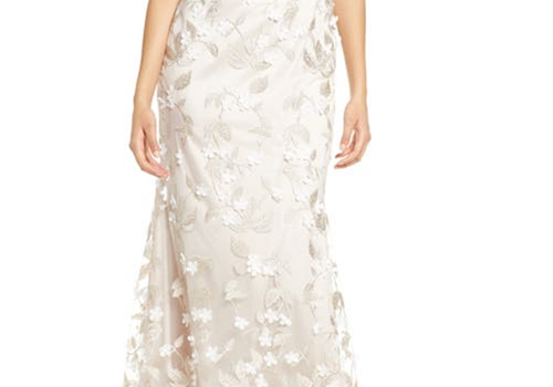 Eliza J Size 16 Beige/White Floral Appliqué Gown - Picture 6 of 6