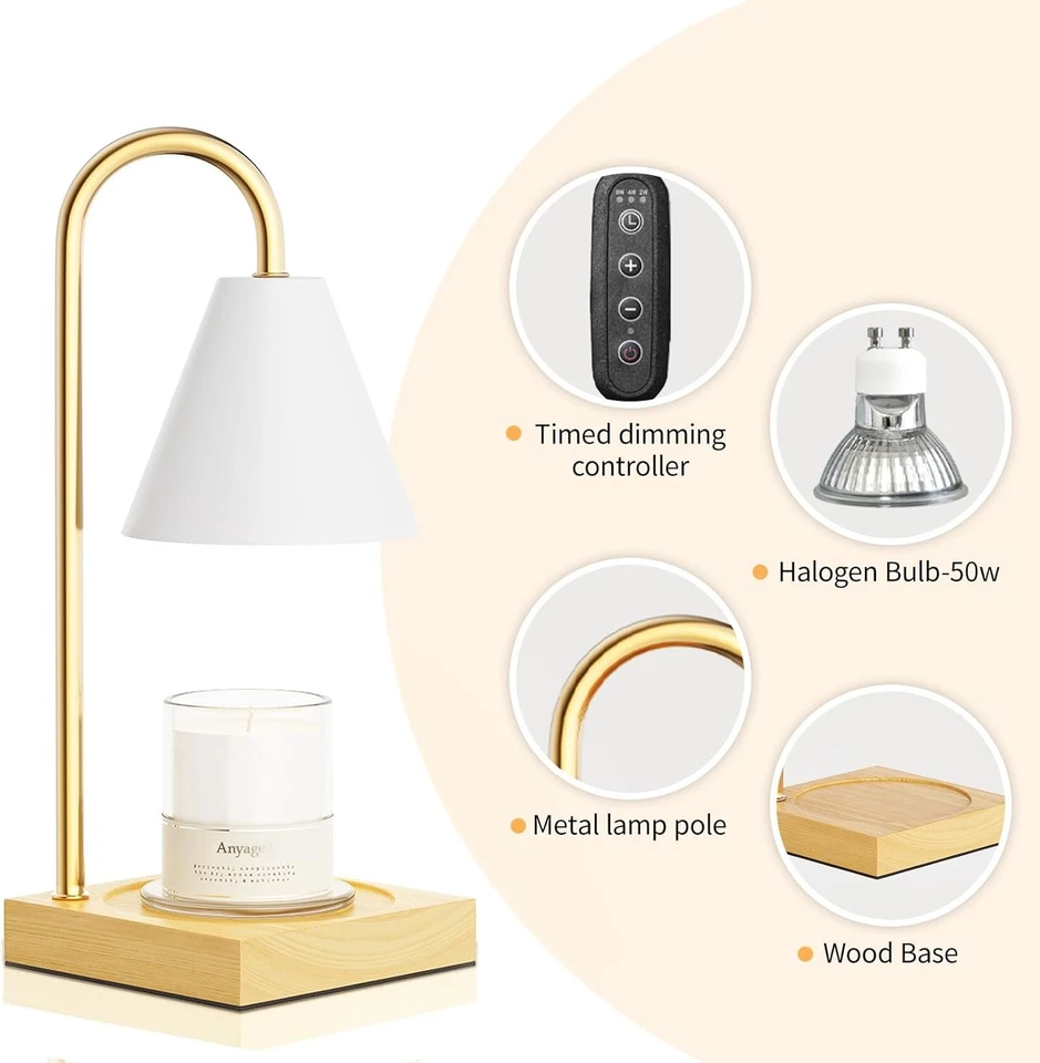 Lámpara Calentador de Velas Eléctrico Regulable con Temporizador y 2 Bombillas para Dormitorio Foto 2 de 4