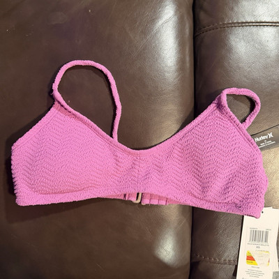 Hurley Women s Purple Solid Bralette Bikini Swim Top Strap Accent Size XS