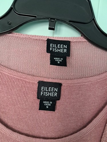 VTG Eileen Fisher 2-Pc Set Cardigan & Shell Sleeveless Top Sz S Linen Knit Pink - Picture 4 of 10