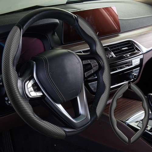 Carbon Fiber Steering Wheel Cover Non Slip Safe Universal Fit Car Accessory - Imagen 3 de 8