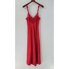 VTG Victoria Secret Lingerie Womens M Red Lace Slip Dress Nightgown Gold Label