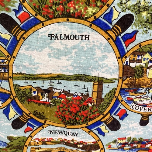 Vintage Tea Towel Cornish Harbours Cornwall England Souvenir Display Wall Blue - Picture 10 of 14