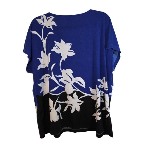 Alfred Dunner Damen Größe 1 X U-Boot-Ausschnitt Blau Blumenmuster Bluse Pailletten Sommer Top - Bild 2 von 6