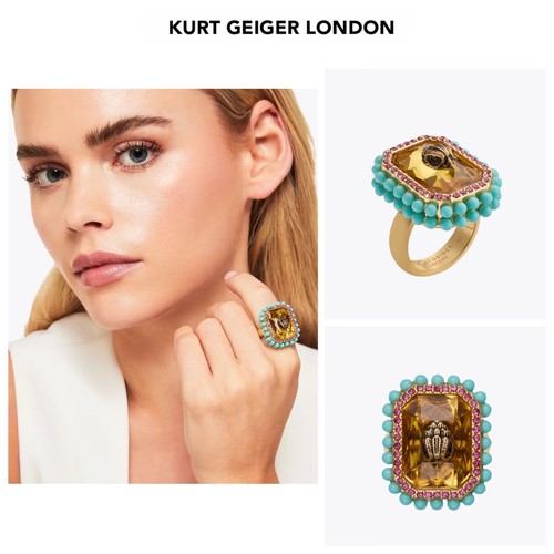 Neu mit Etikett Kurt Geiger London Adlerkopf goldfarben CZ Kristall Ring-S/M (UK) Gr.7 (US) - Bild 3 von 12