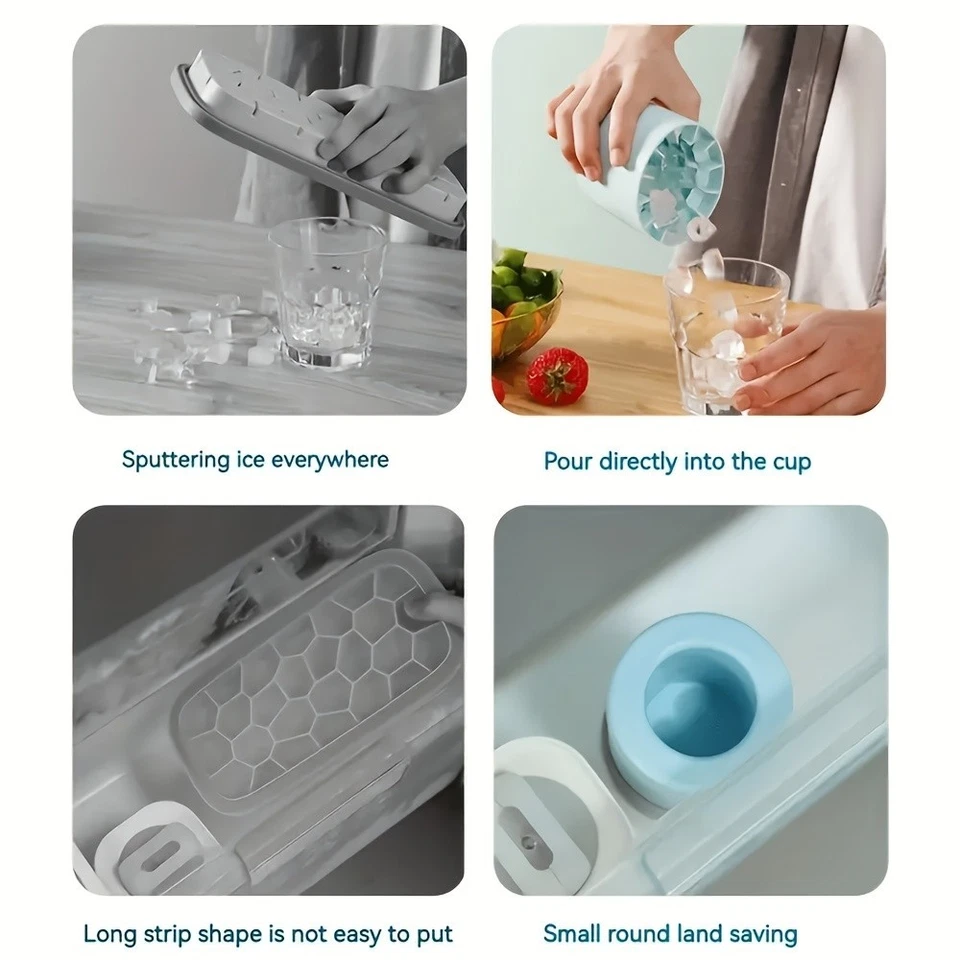 Molde cilindro cubo de hielo de silicona de 60 cubos fácil liberación adecuado para refrigeradores Foto 4 de 4