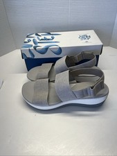 CLARKS Cloud Steppers Sandals Womens Size 8 Gray Stretch Strap Sling Back New 