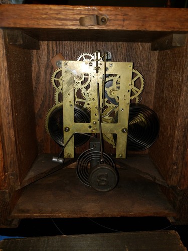 Antique Clock OAK HANDMADE No Glass BEAUTIFUL DEEP CHIME Works Farmhouse Cottage - Picture 11 of 14