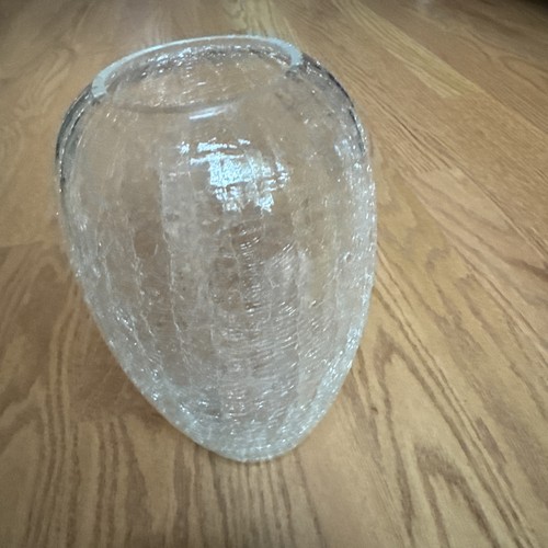 Crackle Glass Vase Clear 9 in Handcrafted Vintage - Picture 8 of 10