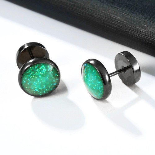 Titanium Green Screw Flat Back Earrings Hypoallergenic for Sensitive Ears Barbel - Picture 2 of 7