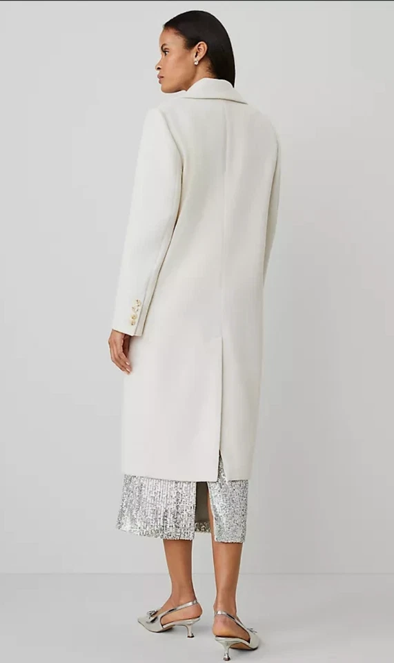 NUEVO ABRIGO LARGO ANN TAYLOR INVIERNO BLANCO MEZCLA LANA DOBLE BOTONADURA TALLA S Foto 4 de 4