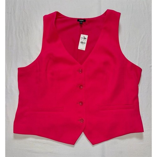 Chaleco para mujer Express fucsia talla L cuello en V botón informal ajuste a medida Elle Woods - Imagen 1 de 13