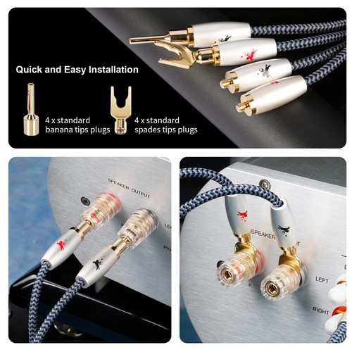 2 Audiophile High-end Speaker Cables 14AWG Cotton Net Braided Comes with Gold... - Picture 5 of 7