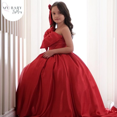 Mädchen langes Satin Prinzessin Festzug Kleid - elegantes Mädchen formelles Partykleid -... - Bild 3 von 8